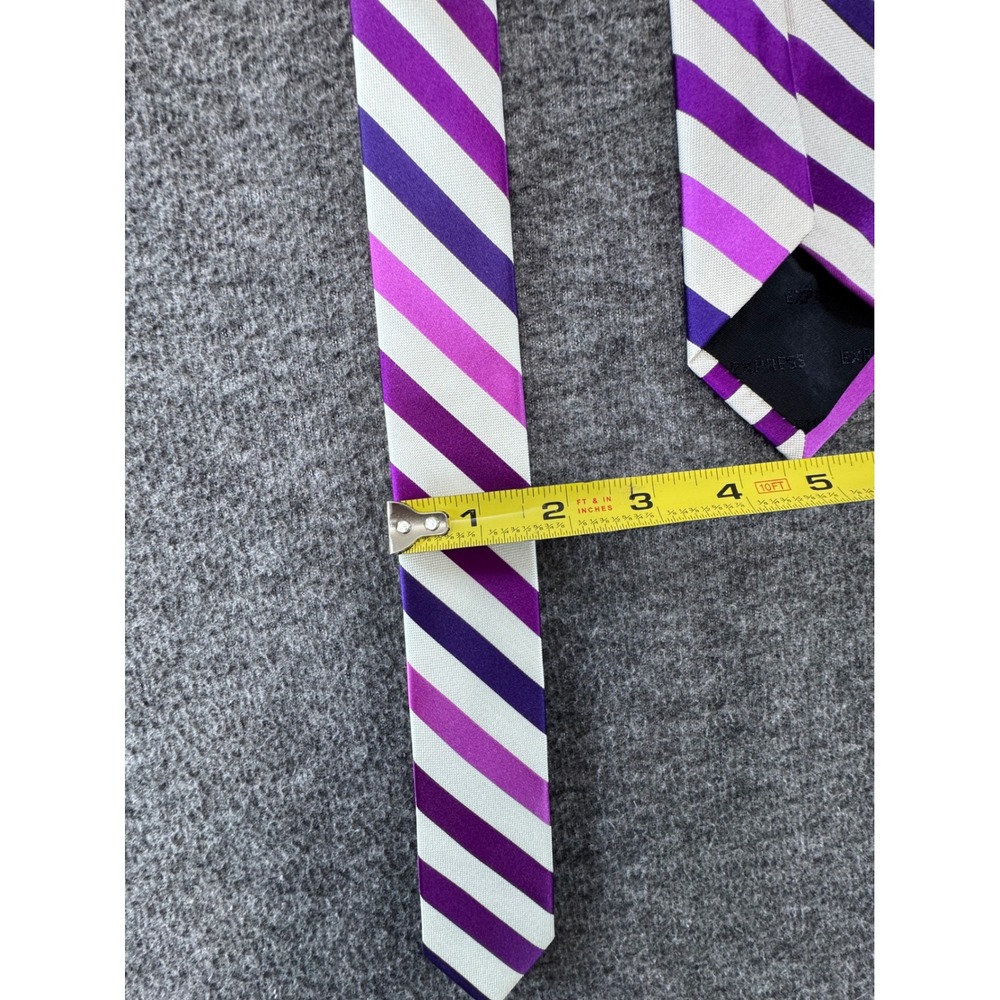 Express Mens Purple White Striped Silk Necktie New With Tags - Picture 5 of 7
